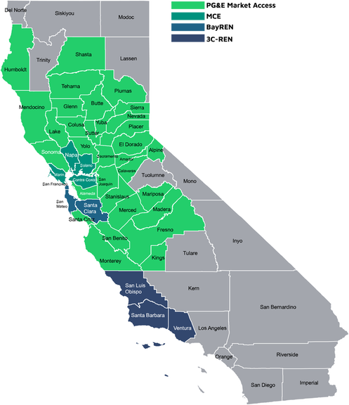 Map showing color coded open California FLEXmarkets